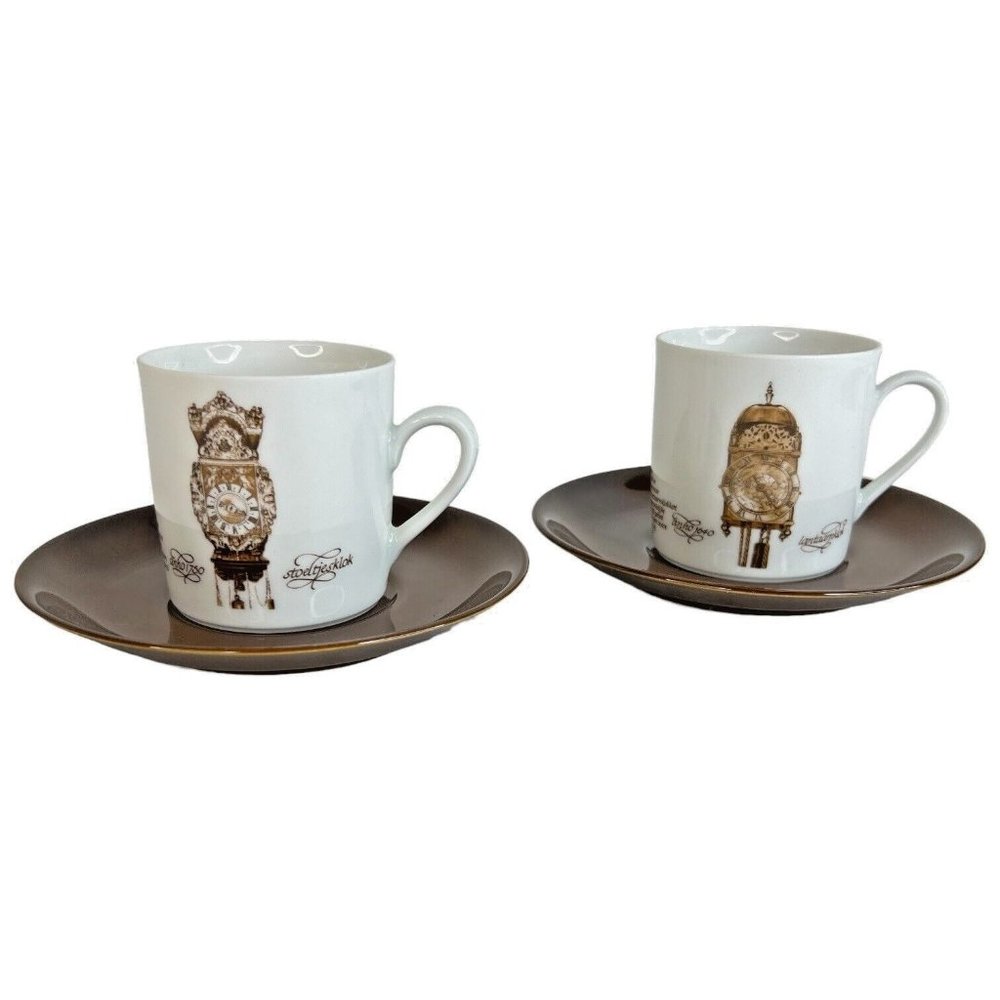 2 Mitterteich Porzellan Cappuccino Cup‎ & Saucer Clock Pattern 7 3/4 IN Germany
